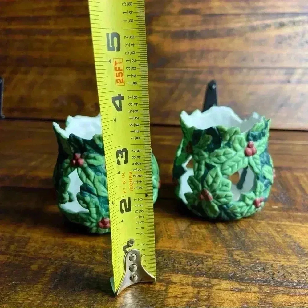 2 Hand painted Holly Tealight Holders - Picture 8 of 8